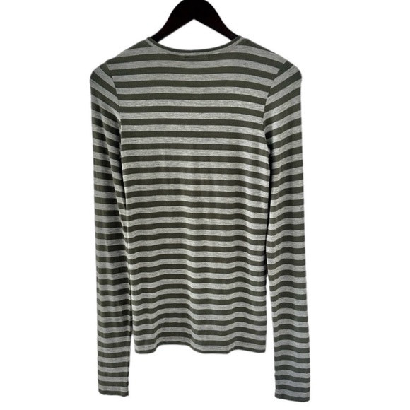Theory Olive Green and Heathered Grey Stripe Long Sleeve Tee Size Medium - Picture 6 of 7